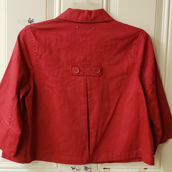 Women Red Cropped Coat - Picture 4 of 4
